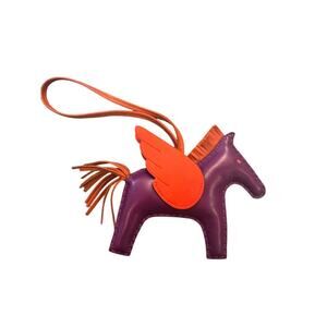 Hermes MM Milo Lambskin Grigri Rodeo Pegase Horse Bag Charm Purple Red Authentic